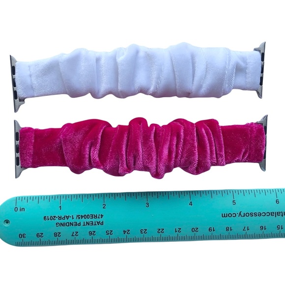 NEW 2 VELVET Scrunchies Bands Apple Watch 42/44/45mm L Pink White Elastic - Picture 3 of 8